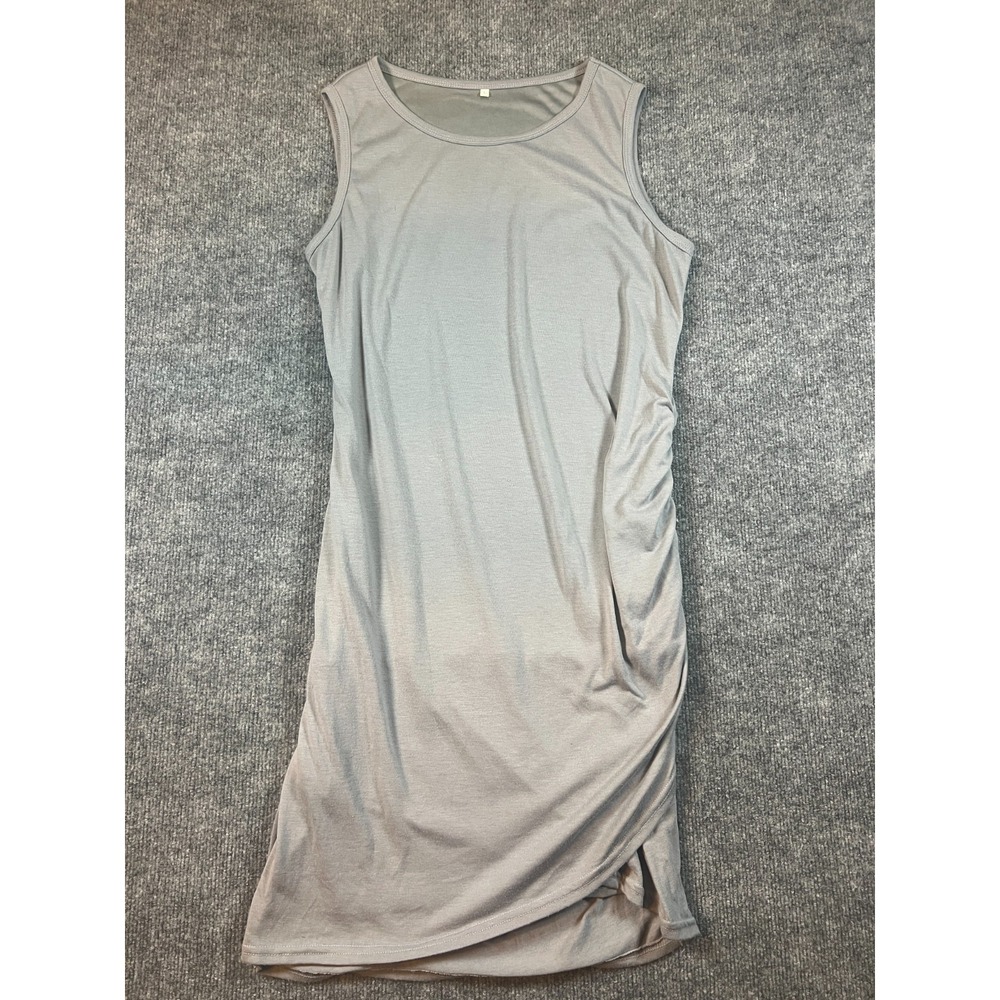 Ruched Gray Stretch Cotton Tank Mini Dress Size Large Minimalist